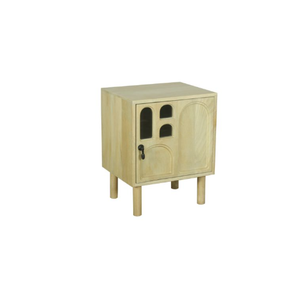 Mesita de noche de madera de mango macizo con puerta tallada y vidrio decorativo Diseño moderno para dormitorio o apartamento de Hospital-Amigable - Product Image 5
