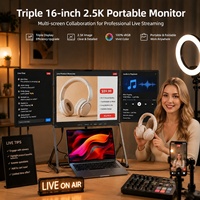 Moniteur portable pour ordinateur portable, triple écran pliable de 16 pouces, ultra-lumineux, IPS, triple écran pour les professionnels, les traders, le codage à distance, le travail en équipe