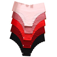 Ensemble de 5 pièces de sous-vêtements pour femmes, style euro-américain, sans couture, respirant, couleur rouge unie, en coton tricoté/nylon