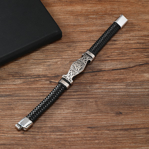 Pulseras de cuero para hombre al por mayor, estilo punk, accesorios de aleación modernos y únicos, brazaletes y pulseras de cuero para hombre - Product Image 3