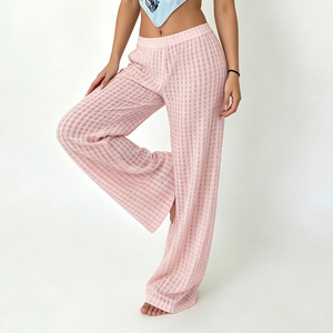 New Womens Lightweight Breathable Flat Loose Fit Straight Mid Waist Casual Summer Pants Hollow Beach Lounge Trousers Comfort - Product Image 4