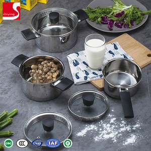 Per la casa <span class=keywords><strong>6</strong></span> <span class=keywords><strong>pcs</strong></span> in acciaio inox manico in bachelite pentola di cottura/padella/padella/<span class=keywords><strong>set</strong></span> di pentole con coperchio in vetro - Product Image 3