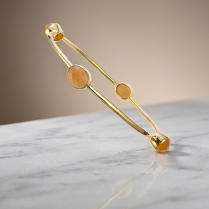 กำไลข้อมือทองเหลืองทำมือประดับอัญมณีทรงกลม ชุบทอง 14k แบบขอบทอง - Product Image 3