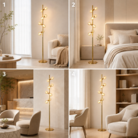 Moderne Baumzweig-Stehlampe mit 9 Leuchten, Rauchbernstein-Glaskugeln für Wohnzimmer, Schlafzimmer, Arbeitszimmer, Neben Sofa oder Sessel