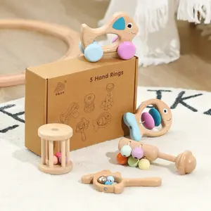 5Pcs Set Kayu Mainan Mainan dengan Macaron Anjing Kayu Mobil untuk 0-12 Bulan Bayi Pendidikan Awal Pendidikan Teether Mainan