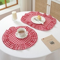 Napperons carrés en pur coton à carreaux Lexuan avec bords plissés et volants, tapis décoratifs en tissu pour restaurants occidentaux
