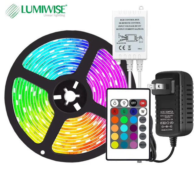 5M 10M RGB LED Smart Strip Lights full Kit/set 5050 music Flexible IP65 LED Strip 24 Keys IR Remote Controller For Home Lighting