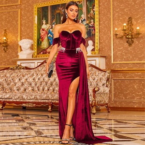 <span class=keywords><strong>Robe</strong></span> de soirée <span class=keywords><strong>longue</strong></span> en velours, épaules dénudées, sirène <span class=keywords><strong>fendue</strong></span> sur le côté, Sexy, bon marché - Product Image 2
