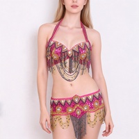 Hauts de soutien-gorge perlés pour femmes, ceinture de danse du ventre, tenue de performance pour carnaval Bollywood