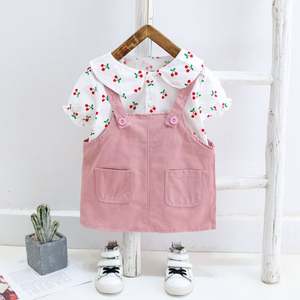 Hot Selling Children's Korean Fashion Broken Beautiful Short-sleeved Pink Overalls With Pockets <b>Sport</b> Suits - Product Image 1