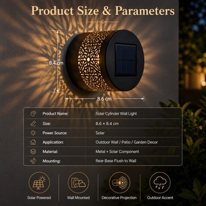 Lanterne solaire décorative <span class=keywords><strong>murale</strong></span> pour extérieur, lampe <span class=keywords><strong>murale</strong></span> creuse en métal à énergie solaire pour jardin, décoration de cour - Product Image 3