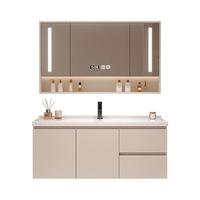 Ensemble de coiffeuse de salle de bain à vasque intégrée en céramique laquée chêne massif de style moderne armoire à miroir intelligente évier de salle de bain pour salles de bain