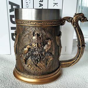 Tasse à bière rétro médiévale transfrontalière en résine et acier inoxydable, tasse à café créative, mug viking, ornement de bar - Product Image 1