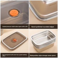 316 RVS voedselveilige, afsluitbare lunchbox, magnetronbestendig, rechthoekig, enkelwandig, fruitbewaarbak met deksel, 1-3L