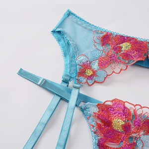 Floral 3 Piece Lace Mesh Garter Lingerie Sets Fantasy Clothing Embroidery Lingeries - Product Image 4