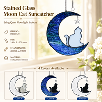 Attrape-soleil artisanal en vitrail motif chat sur la lune, en stock, livraison rapide, cadeau commémoratif pour animaux de compagnie, artisanat décoratif pour fenêtre, vente en gros