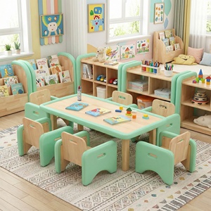 Equipo para Guardería <span class=keywords><strong>y</strong></span> Centro de Aprendizaje Temprano, Escritorio de Madera para Niños, Asientos, Gabinete de Almacenamiento, Juego de Muebles para Aula Preescolar - Product Image 3