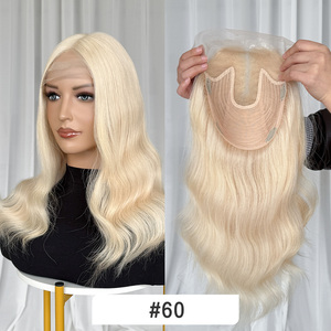 Topper de encaje con base de cabello humano rubio claro ondulado de 8x10'' del fabricante Topper Manufacturer, con parte trasera tejida para pérdida de cabello, mini peluca de encaje. - Product Image 2