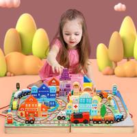 Jouet de train en bois pour enfants en gros avec ensemble de pistes assemblage éducatif bricolage jeu de train ferroviaire pour les enfants