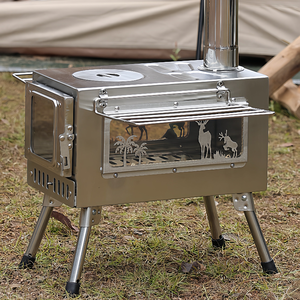 Poêle à bois portable en acier inoxydable coupe-vent pour le camping, barbecue extérieur avec <span class=keywords><strong>cheminée</strong></span> - Product Image 2