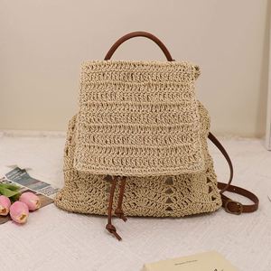 New Arrival Ladies Handwoven Seaside Summer Beach Bag Leisure <b>Drawstring</b> Women's Travel Straw <b>Backpack</b> - Product Image 6