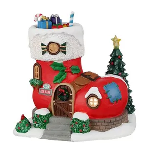 Custom table piece polyresin Christmas decorative home decor crafts resin Santa's wonderland stocking house model miniature