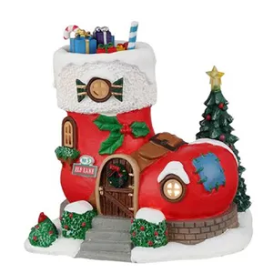 Pezzo da tavolo personalizzato poliresina natale decorativo decorazioni per la casa artigianato resina delle meraviglie di babbo natale calza modello casa in miniatura