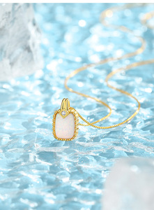 Vintage Gold Plated S925 Sterling Silver Rectangular Blue Opal Pendant Necklaces Clavicle Chain for Women's Jewelry <b>Gift</b> - Product Image 6