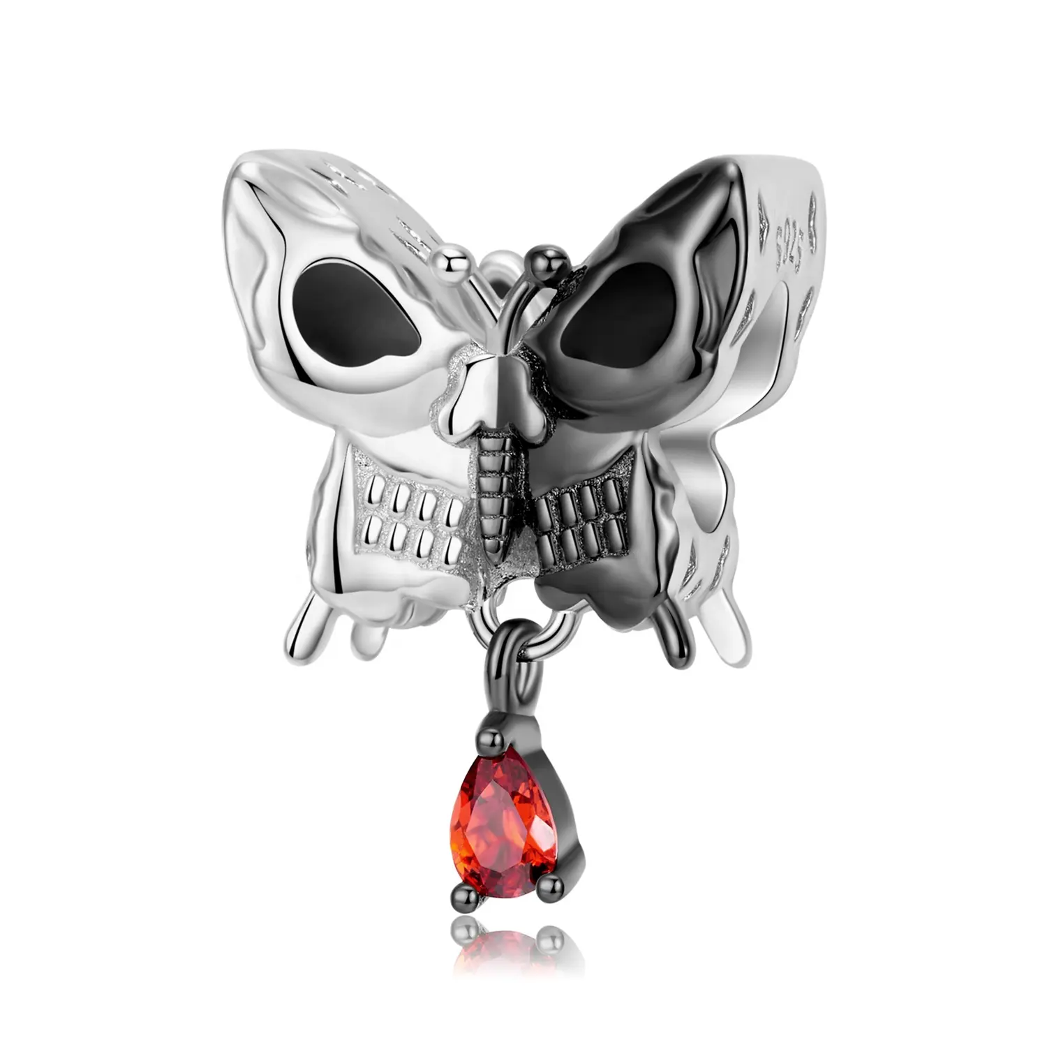 Smiley Skull Butterfly Charm Perle mit Red CZ Real 925 Sterling Silber für Original Armband Frauen Schmuck Making Drops hipping