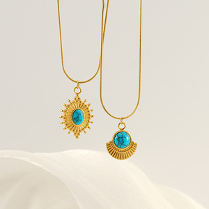 ZOGXIN Vintage Turquoise Pendant Necklace Gold Star Shape Snake Chain Women Fashion Jewelry Party Gift - Product Image 3