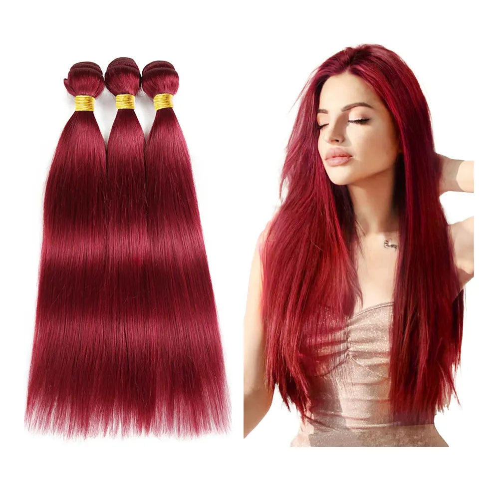 Оптовая продажа Цветные Красные волосы для наращивания шелковистые прямые синтетические пучки волос