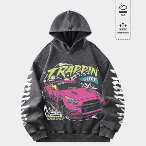 워시 후드 제조 업체 도매 맞춤형 빈티지 대형 레이싱 레터 인쇄 500GSM 무게 산성 워시 후드 남성용 - Product Image 1