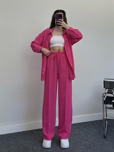 Conjunto de Dos Piezas para Mujer, Personalizable, <span class=keywords><strong>Ropa</strong></span> de Primavera, Camisa Holgada Informal para Mujer, Pantalones con Cintura Elástica Plisada, Elegante - Product Image 6