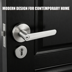 Poignée de porte Tianyi en acier inoxydable brossé avec levier et serrure, rosette ronde, entrée à clé, quincaillerie moderne pour chambre à coucher - Product Image 3