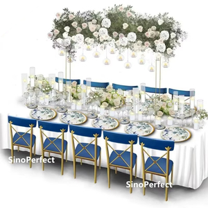 Stainless Steel Frame with Cross Back Flower Design Wedding Gold Stainless Steel Hotel Stackable <b>Chairs</b> - Product Image 1