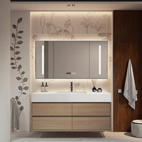 Meuble de salle de bain moderne de style industriel en MDF avec miroir Comptoir en marbre avec miroir LED de vanité de luxe