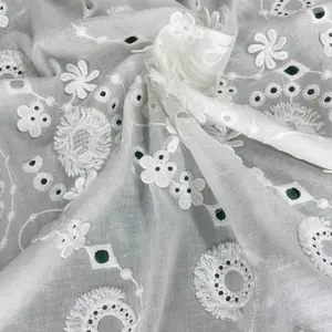 2022 In Stock White Cotton Lace Fabric 130Cm Milk Silk French Embroidery Lace Textile For Wedding Decoration