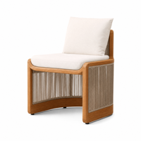 Ensemble de salle à manger d'extérieur en teck massif et synthétique, table ronde, chaises, canapé, coussins imperméables, meubles de jardin pour villa