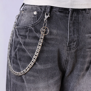 Hip Hop Alloy Waist Chain Single Layer <b>Thick</b> Chain Double <b>Ring</b> Casual Street Style Accessory - Product Image 1