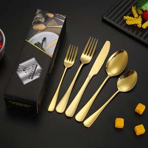 Juego de cubiertos de acero inoxidable de 20 piezas, apto para lavavajillas, para fiestas, vajilla occidental, cuchillo para carne, juego de cucharas doradas - Product Image 3