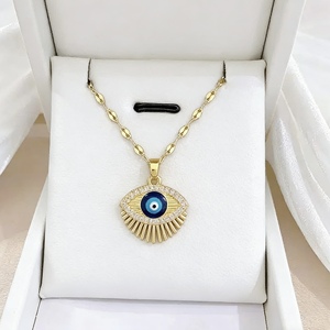 Kadınlar için Mavi Madalyon Kolye Altın Kaplama Zirkon Madeni Para Kolye Ucu Göz Şekli Budizm Yıldönümü - Product Image 5