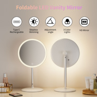 Miroir de maquillage rond réglable et portable à gradation progressive Miroir de courtoisie de table de beauté à led blanche éclairée avec lumières
