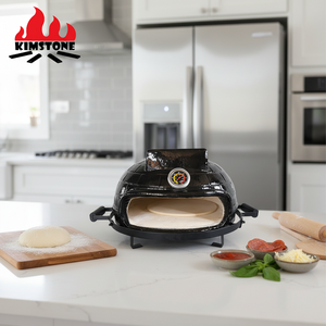 Four à pizza d'extérieur, 21 pouces, motif brique noire, en céramique, four à bois de table avec <span class=keywords><strong>pierre</strong></span> à pizza pour jardin et camping - Product Image 4