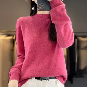 Pull en <span class=keywords><strong>laine</strong></span> 100% pour femme, col rond, nouveau, automne-hiver, col roulé, haut décontracté, vêtements doux - Product Image 1
