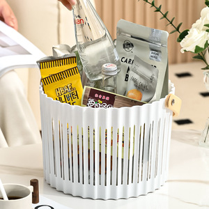 White Plastic Storage Basket With Handle Circle Shape For Fruit Snacks Kitchen Hall Use - Product Image 4