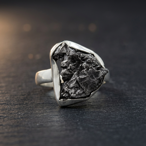 Meteorite Gemstone Rough Stone Bezel Setting 925 Sterling Silver Wedding & Party Trendy <b>Black</b> <b>Ring</b> - Product Image 2