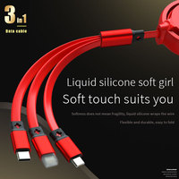 1M 3 In 1 Pengisian Kawat Teleskopik Three-In-One, Kabel Data untuk Ip Android Tipe-C Ponsel Universal Kabel Usb