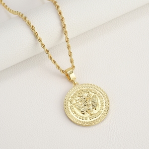 Collar mexicano con colgante de moneda de oro de 50 pesos, chapado en oro de 18 quilates, cadena de cuerda cubana grabada de doble cara Vintage Hip Hop para niños - Product Image 5