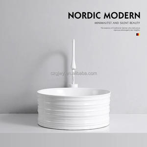 Lavabo rond en céramique moderne pour salle de bain, à poser sur comptoir - Product Image 2