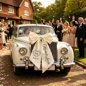 Nœud en ruban personnalisé, grand nœud en satin pour mariage avec noms, décoration romantique pour la voiture de la mariée et du marié - Product Image 3